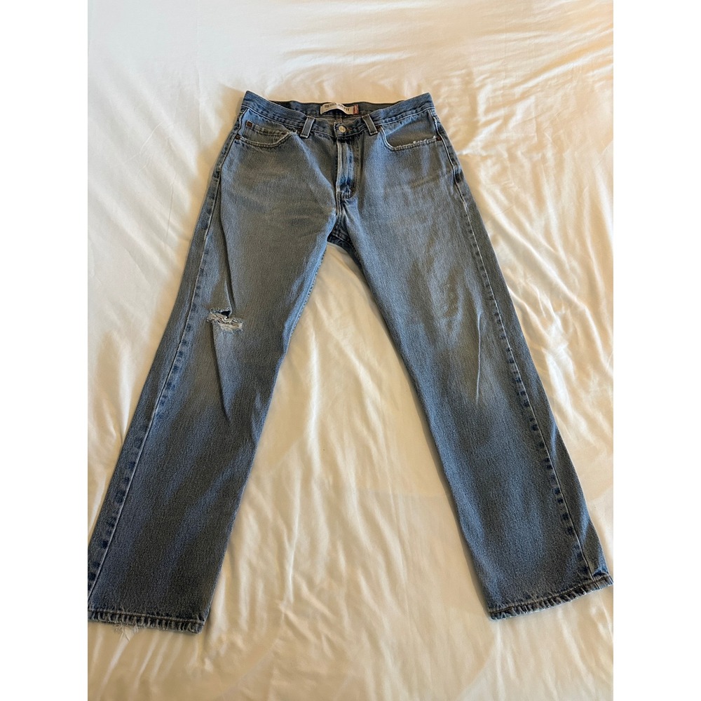 Levis 505‎ Regular Fit Jeans Mens Blue Straight Leg Denim Medium Wash Distressed